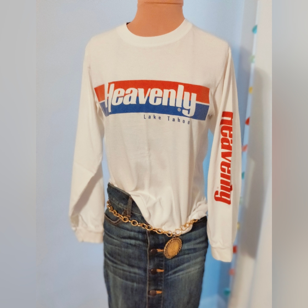 Heavenly red white blue Lake Tahoe vintage Anvil long sleeve tee shirt  SM